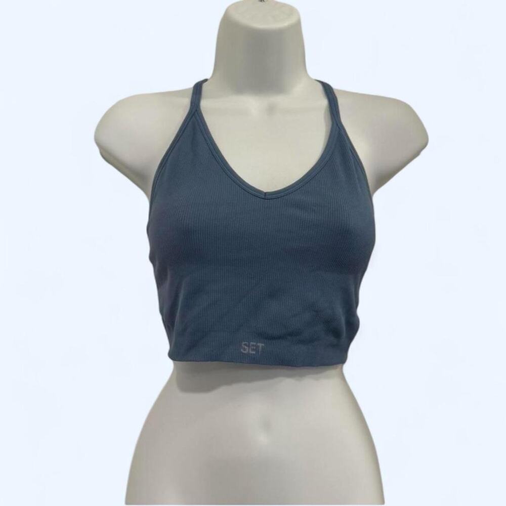 Set active blue ribbed crop